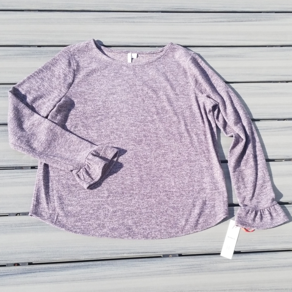 grey ruffle cuff sweater large